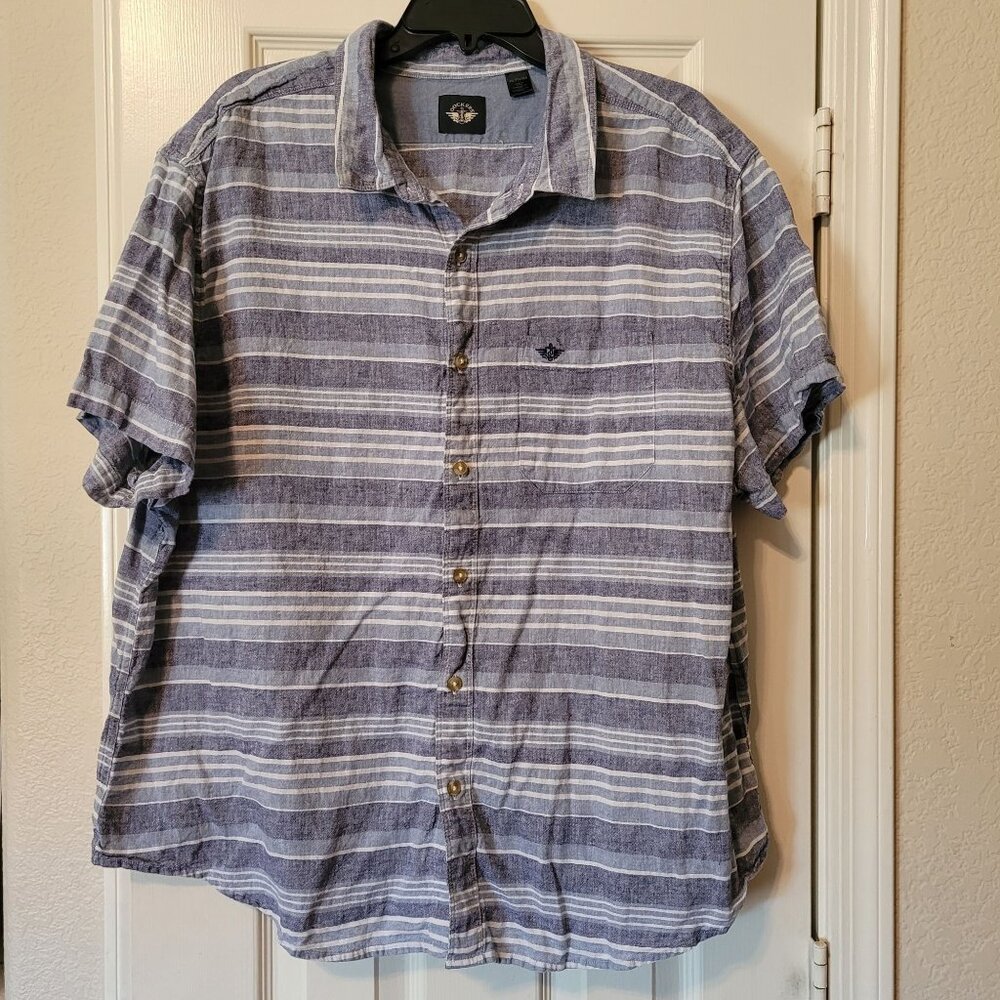 Dockers Men's Striped Linen Cotton Blend Shirt Short Sleeve Button Down Size XXL